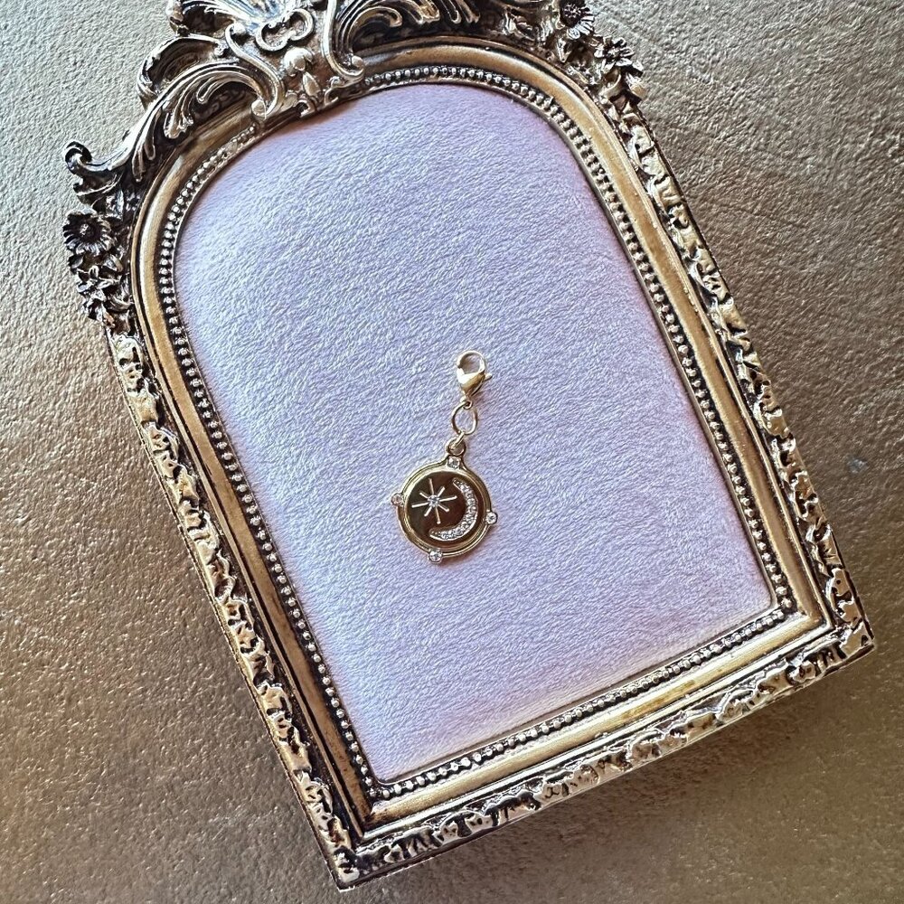 Moon & Star Charm Pendant 18k Gold PVD Stainless Steel Micro Crystals w/ Clasp - Picture 13 of 13